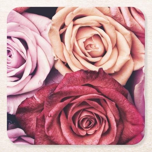 Roze Rozen Boeket Foto Kartonnen Onderzetters (Voorkant)