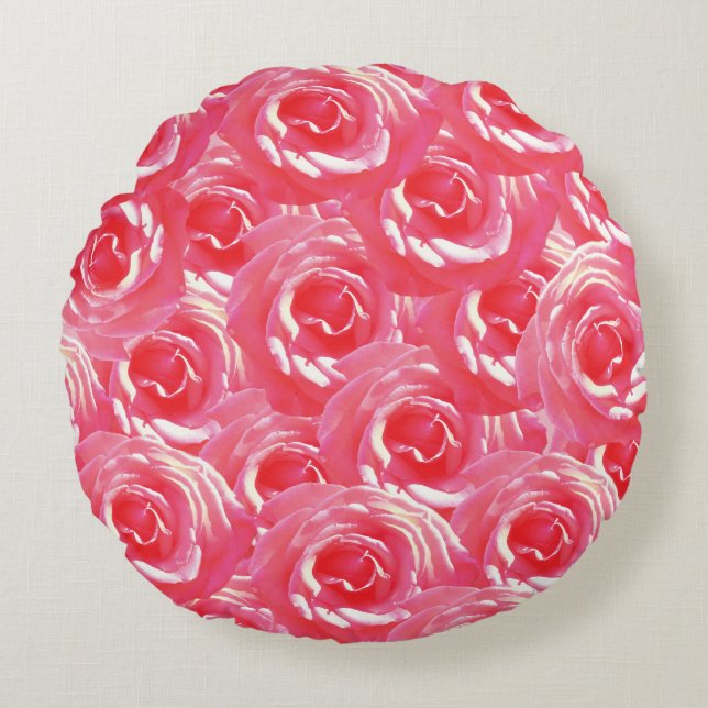 Roze Rozen, Boeket, Foto Rond werpkussen Kussen (Voorkant)