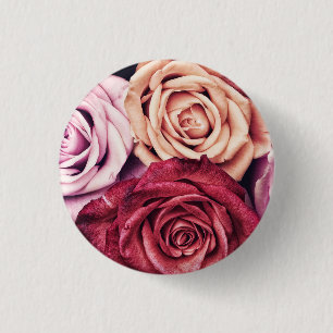 Roze Rozen Boeket Foto Ronde Button 3,2 Cm