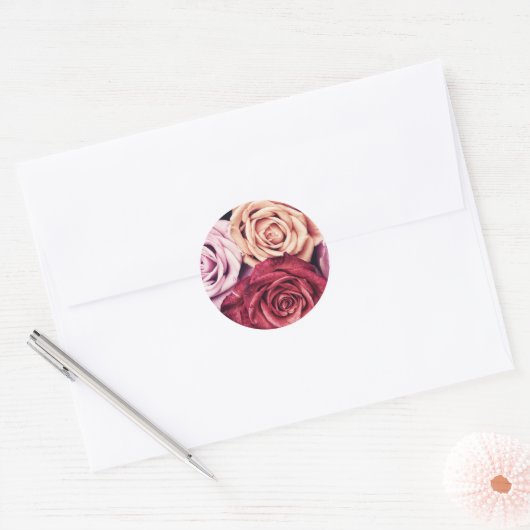 Roze Rozen Boeket Foto Ronde Sticker (Envelop)