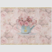 Roze Rozen Boeket Gouden Bij Kroon Blauw Decoupage Tissuepapier (Voorkant)