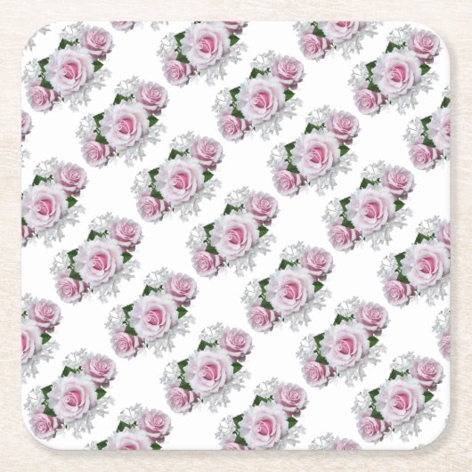 Roze Rozen Boeket Kartonnen Onderzetters (Voorkant)