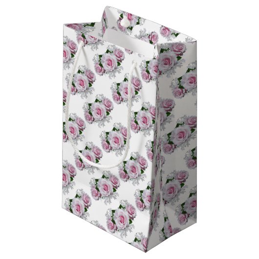 Roze Rozen Boeket Klein Cadeauzakje (Voorkant Gekanteld)
