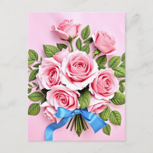 Roze Rozen Boeket Lint Illustratie Briefkaart
