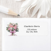 Roze rozen boeket lint retouradres etiket (Insitu)