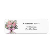 Roze rozen boeket lint retouradres etiket (Voorkant)
