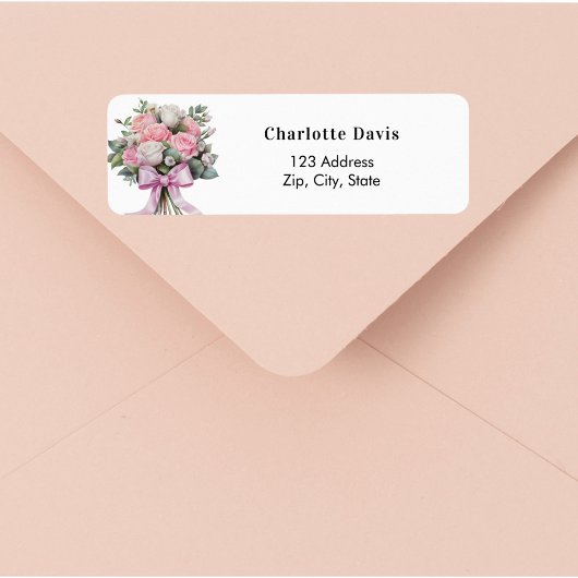 Roze rozen boeket lint retouradres etiket