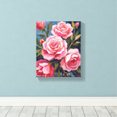 Roze Rozen Boeket Schilderij Canvas Afdruk (Insitu (Houten vloer))