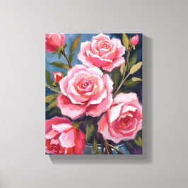 Roze Rozen Boeket Schilderij Canvas Afdruk