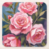 Roze Rozen Boeket Schilderij Kartonnen Onderzetters (Voorkant)