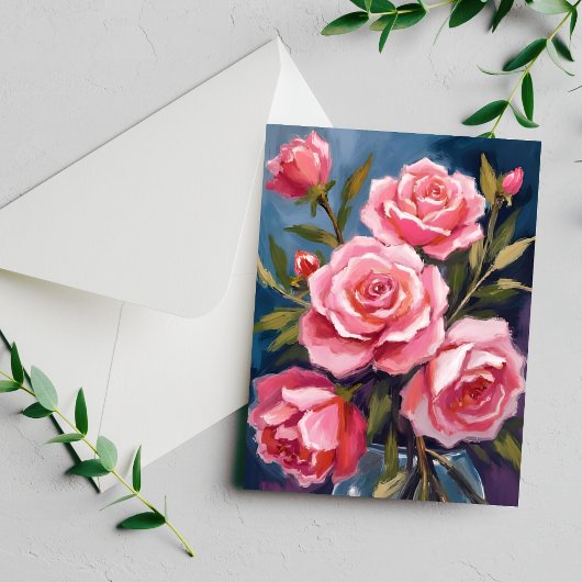 Roze Rozen Boeket Schildering Kaart