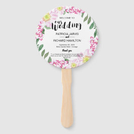 Roze Rozen Boho Bloemen Waterverf Trouwprogramma Handwaaier