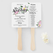 Roze Rozen Boho Bloemen Waterverf Trouwprogramma Handwaaier (Voorkant en achterkant)