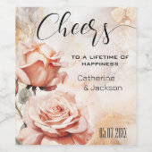 Roze Rozen Boho Glam Bruiloft Wijn Etiket (Enkel label)