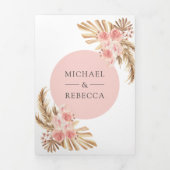 Roze Rozen Boho Pampas Boog QR Code Trouwen Drieluik Uitnodiging (Cover)