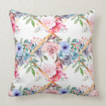 Roze, rozen, boho, trellis, waterverf bloemen kuns kussen<br><div class="desc">Zomer,  zonnebloempitten,  folklore,  etnische groepen,  rozen,  bloemkunst</div>