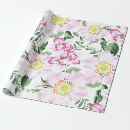 Roze Rozen Boho Waterverf Bloemmotief Cadeaupapier
