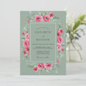 Roze Rozen Boog Bruiloft Kaart (Staand voorkant)
