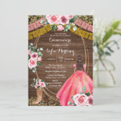 Roze rozen & Boots Charra Quinceanera 2 Kaart (Staand voorkant)