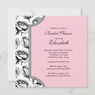 Roze  Rozen Bridal Shower Invitation Kaart