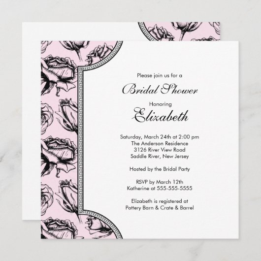 Roze  Rozen Bridal Shower Invitation Kaart (Voorkant / Achterkant)