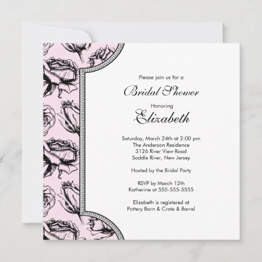Roze  Rozen Bridal Shower Invitation Kaart (Voorkant)