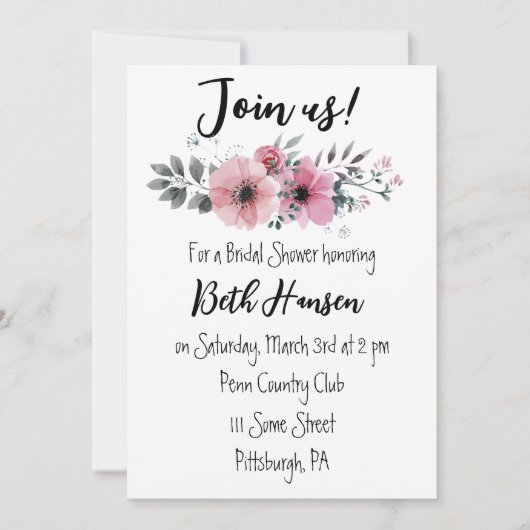 Roze Rozen Bridal Shower Invitation Kaart (Voorkant)