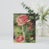 roze rozen briefkaart (Staand voorkant)