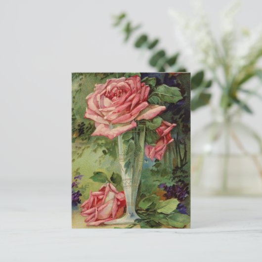  roze rozen briefkaart (Staand voorkant)