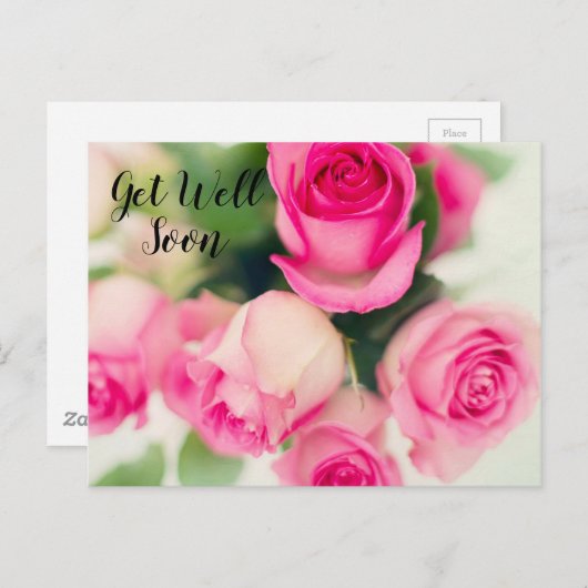 Roze Rozen Briefkaart (Voorkant / Achterkant)