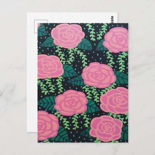 Roze Rozen Briefkaart (Voorkant / Achterkant)