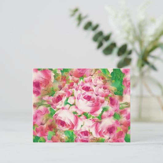 roze rozen briefkaart (Staand voorkant)