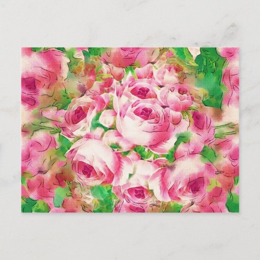  roze rozen briefkaart (Voorkant)