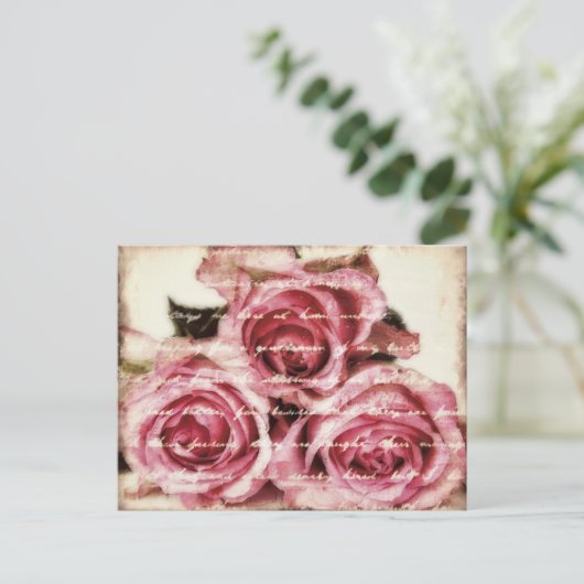  roze rozen briefkaart (Staand voorkant)