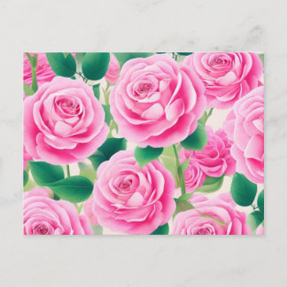 Roze rozen briefkaart