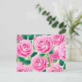 Roze rozen briefkaart (Staand voorkant)