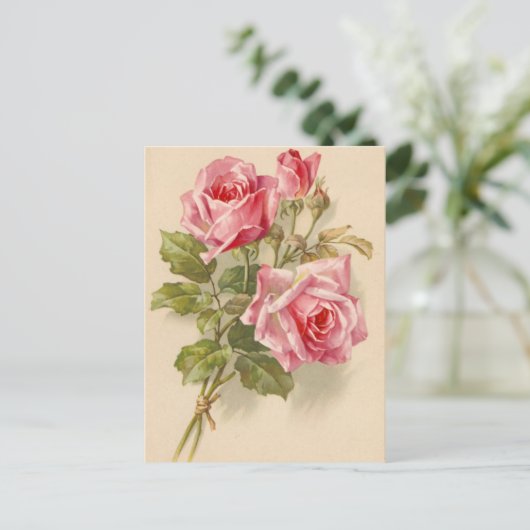 roze rozen briefkaart (Staand voorkant)