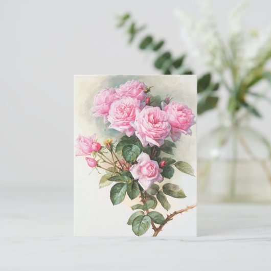  roze rozen Briefkaart schilderen (Staand voorkant)