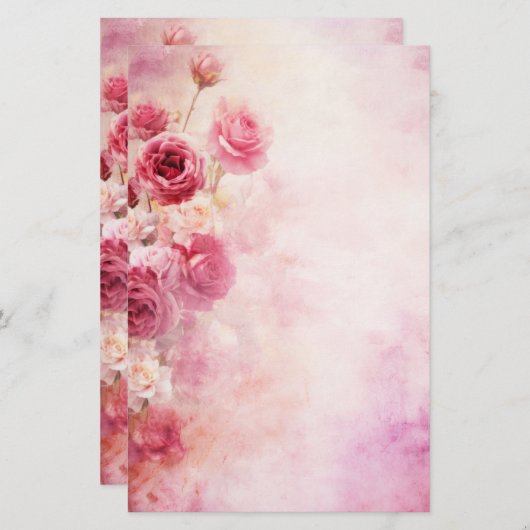 roze rozen briefpapier (Voorkant / Achterkant)