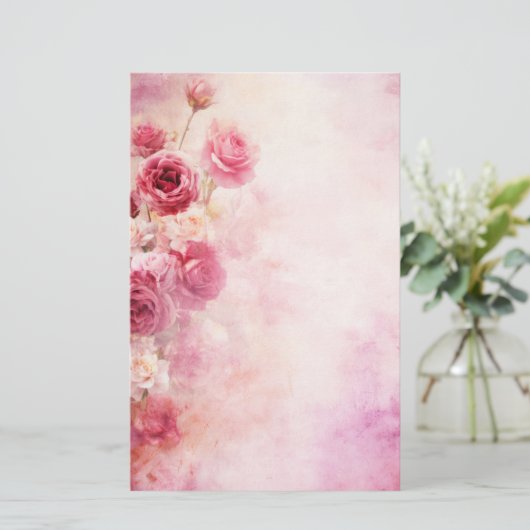  roze rozen briefpapier (Staand voorkant)