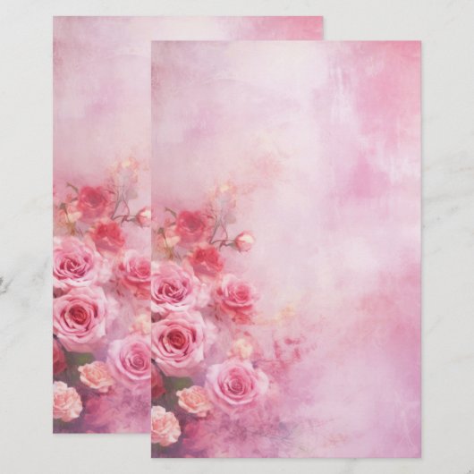 roze rozen briefpapier (Voorkant / Achterkant)