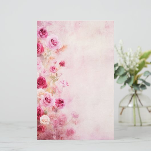 roze rozen briefpapier (Staand voorkant)
