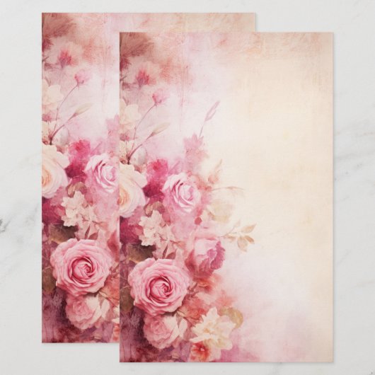  roze rozen briefpapier (Voorkant / Achterkant)