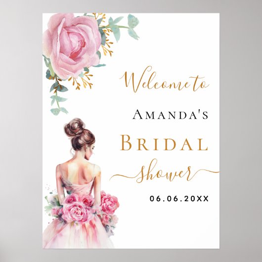 Roze rozen bruid jurk Vrijgezellenfeest welkom Poster (Voorkant)