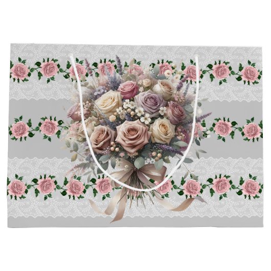 Roze Rozen Bruids Boeket Groot Cadeauzakje (Achterkant)