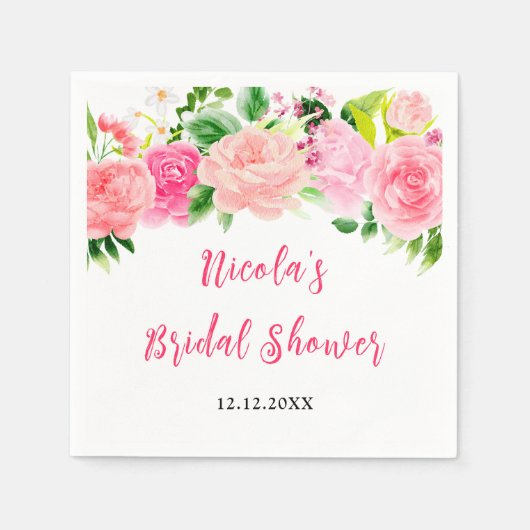 Roze Rozen Bruidsfeest Bloemstuk Servet (Voorkant)