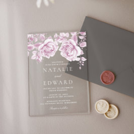 roze rozen bruiloft acryl uitnodigingen