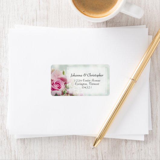 Roze Rozen Bruiloft Adres Label (Insitu)