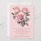 Roze Rozen bruiloft Bedankt Opmerking (Voorkant)