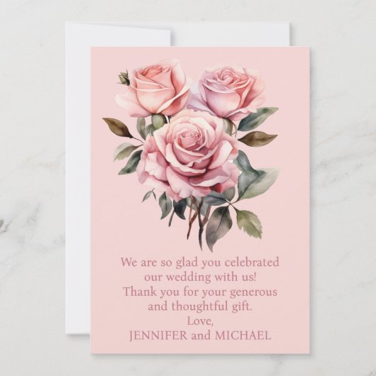 Roze Rozen bruiloft Bedankt Opmerking (Voorkant)